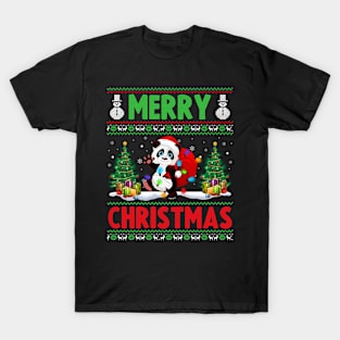 Funny Panda Animal Lover Xmas Lighting Panda Merry Christmas T-Shirt